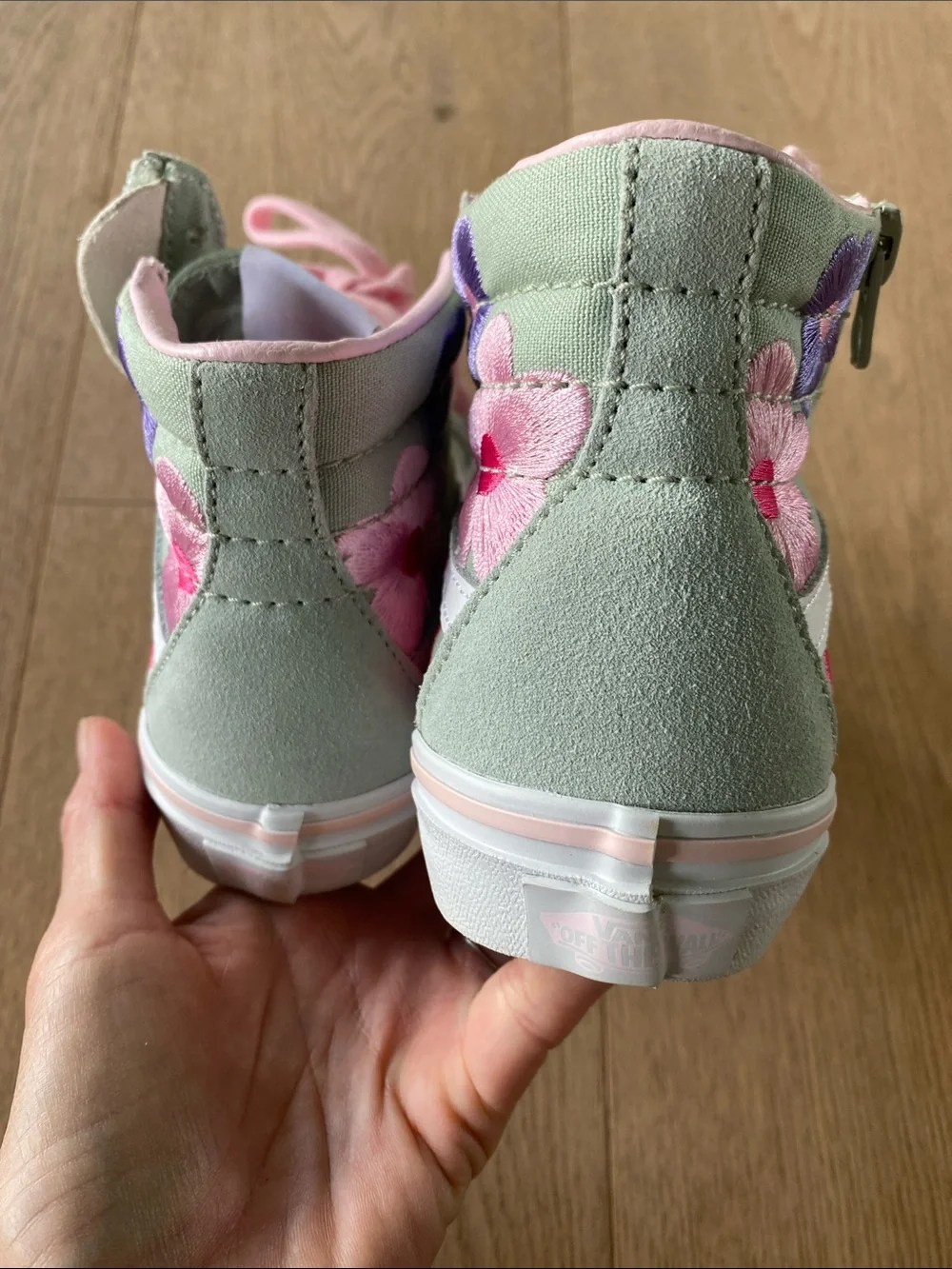 Vans Kids Mint High-Top Sneakers with Pink & Purple Floral Embroidery
